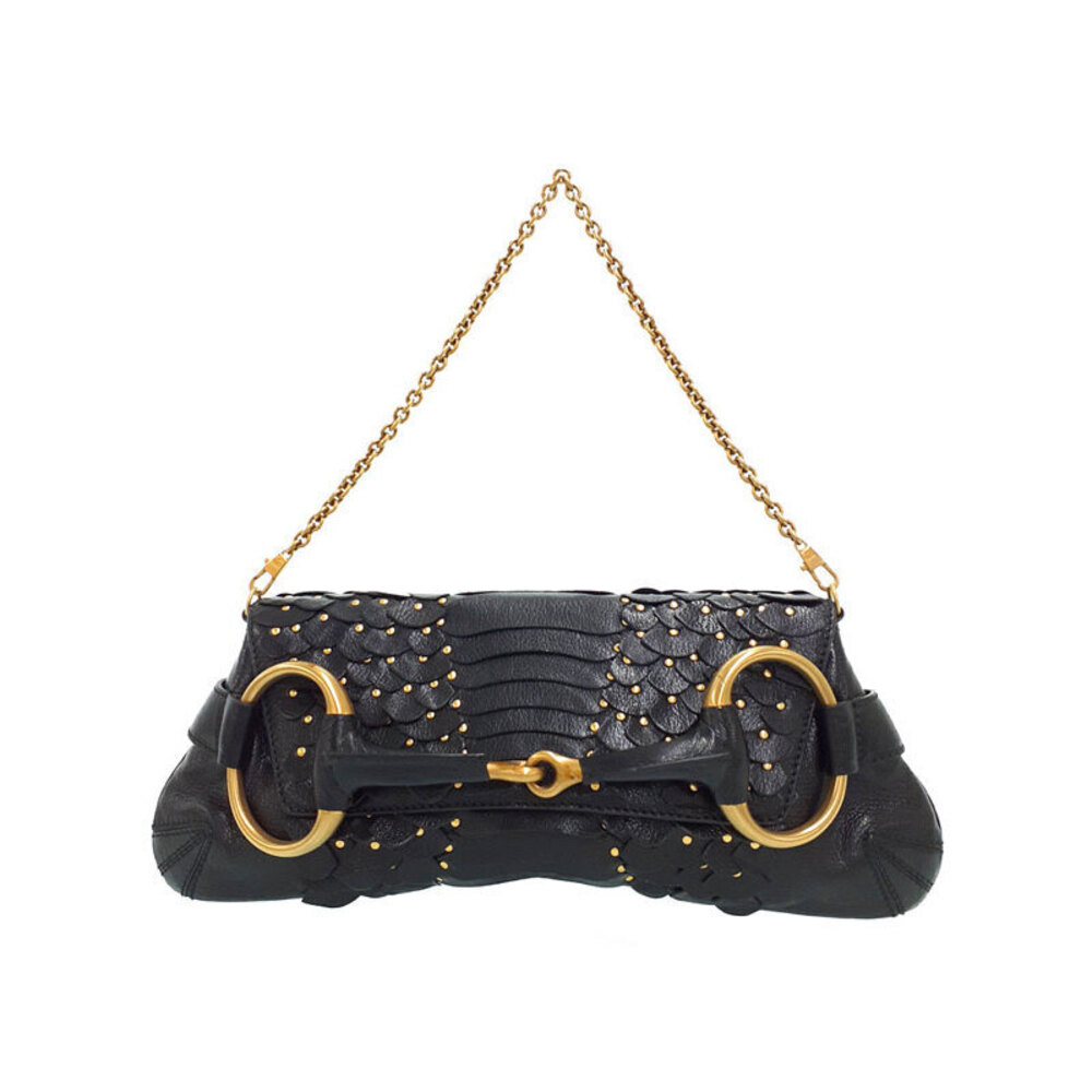 Gucci Horsebit chain black python skin body adorned gold stud